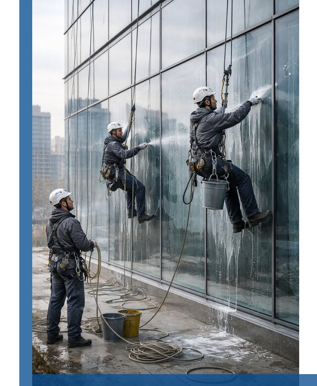 Промышленная мойка панорамных окон на высоте в Черняховске