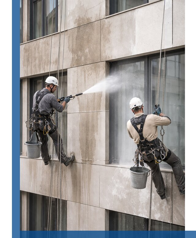 Послестроительная мойка фасада промышленным альпинизмом в Черняховске