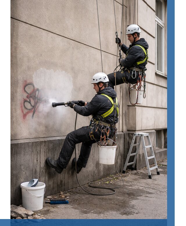 Удаление граффити с фасада в Черняховске от 4716 р. | ВЫСОТНИК-Чрх