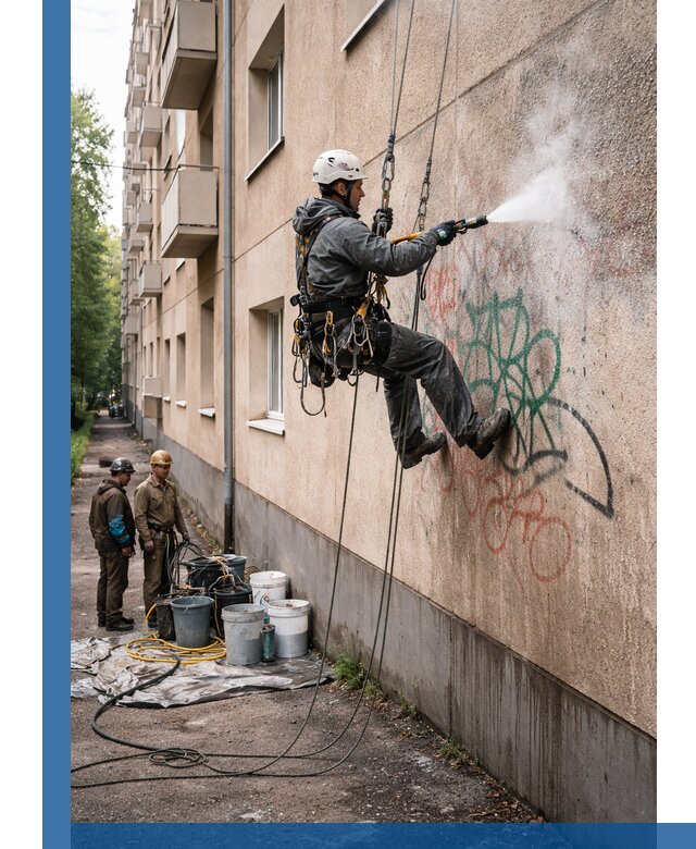 Удаление граффити с фасада в Черняховске без следов и повреждений