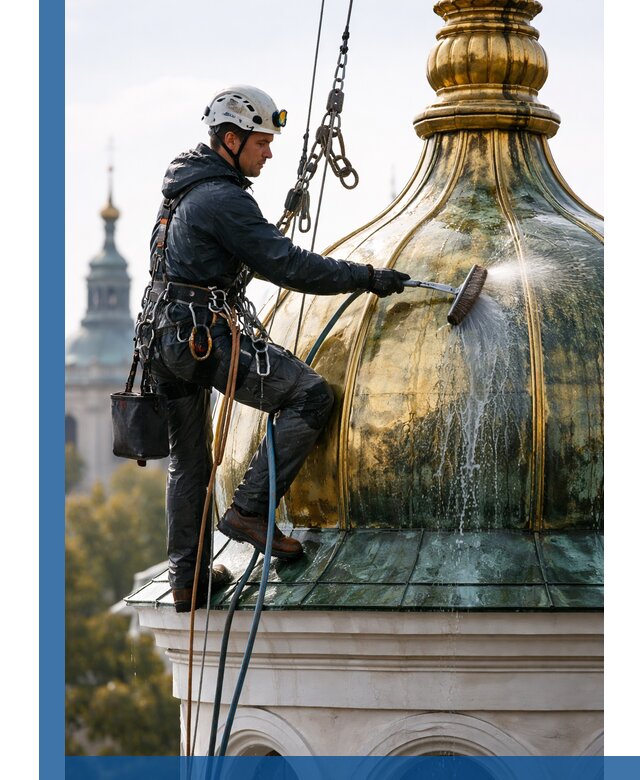 Профессиональная мойка куполов и шпилей высотными альпинистами в Черняховске