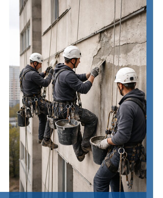 Ремонт бетонных элементов фасада в Черняховске от 2620 р. | ВЫСОТНИК-Чрх