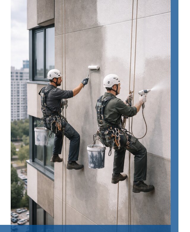 Покраска фасада альпинистами в Черняховске от 314 р. | ВЫСОТНИК-Чрх