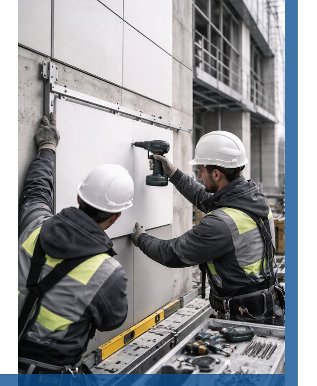 Монтаж композитных панелей фасада в Черняховске от 2620 р. | ВЫСОТНИК-Чрх