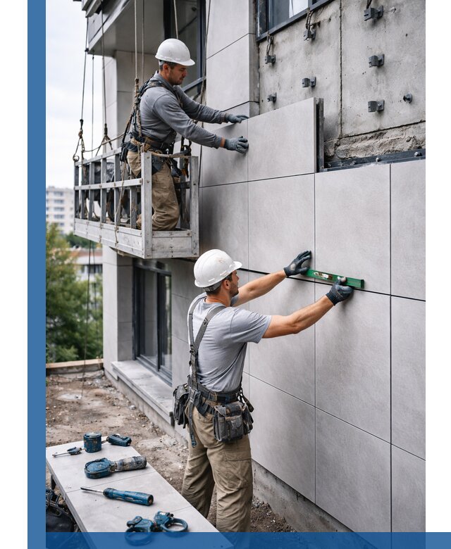 Монтаж керамогранита на фасад в Черняховске под ключ с гарантией качества