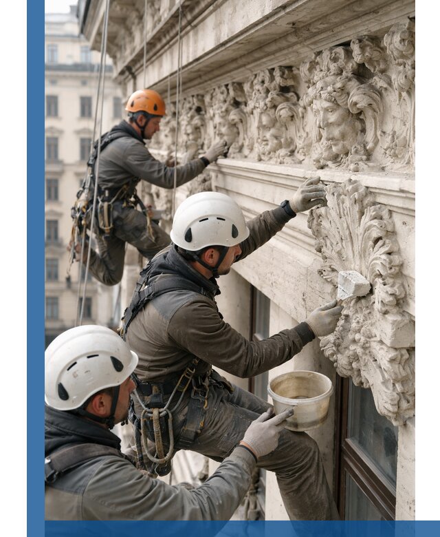 Реставрация фасадной лепнины с высотными работами в Черняховске