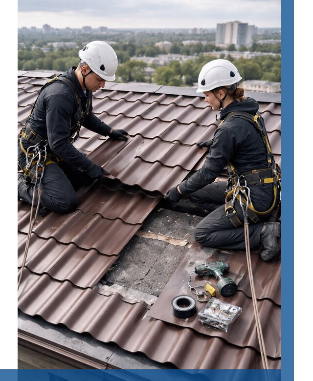 Ремонт металлочерепицы на крыше в Черняховске от 943 р. | ВЫСОТНИК-Чрх