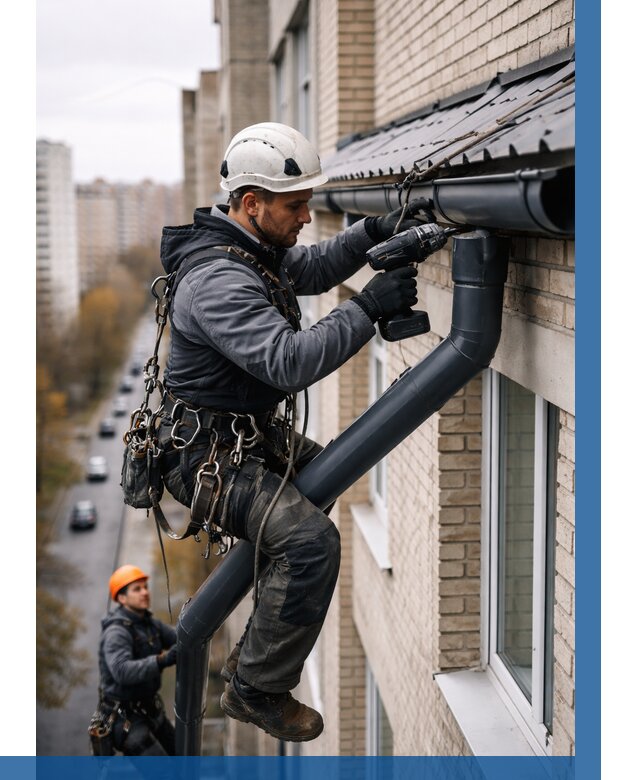 Монтаж водосточной системы на здании в Черняховске от 5240 р. | ВЫСОТНИК-Чрх