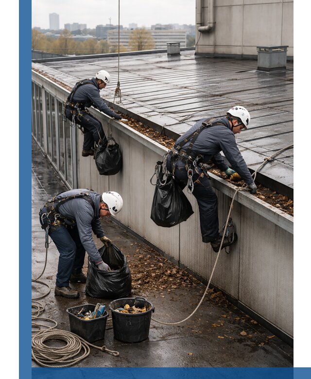 Очистка кровли по периметру в Черняховске силами промышленных альпинистов