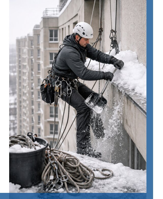 Очистка карнизов от снега в Черняховске от 314 р. | ВЫСОТНИК-Чрх