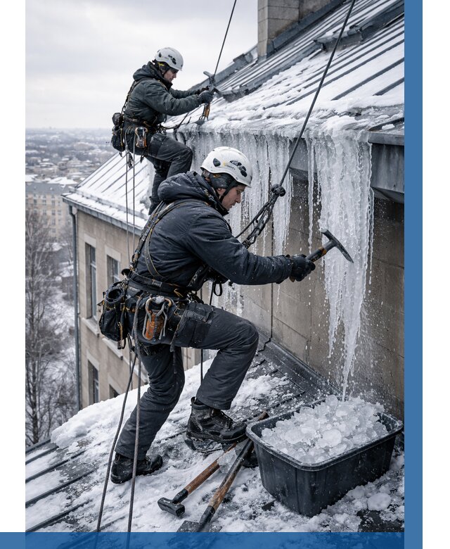 Удаление наледи с кровли в Черняховске от 5764 р. | ВЫСОТНИК-Чрх