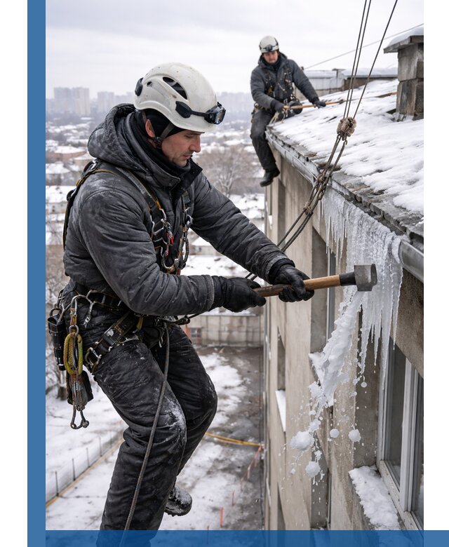 Сбивание и удаление сосулек с крыши в Черняховске безопасно