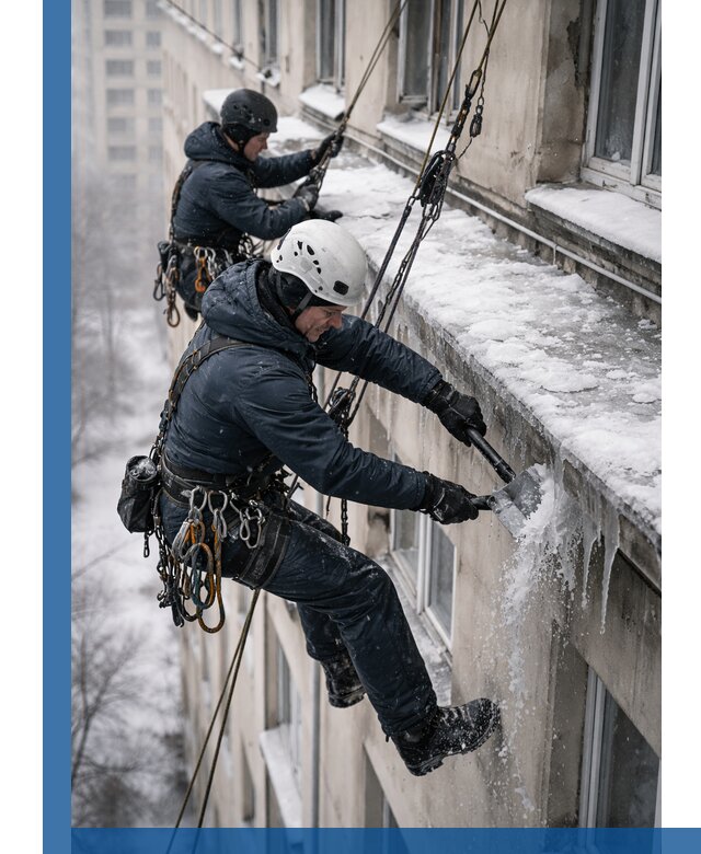 Удаление наледи и сосулек с карнизов в Черняховске профессионально