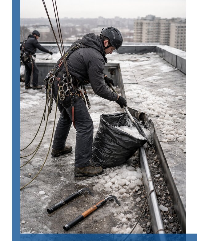 Аварийная очистка кровли в Черняховске от промальпинистов