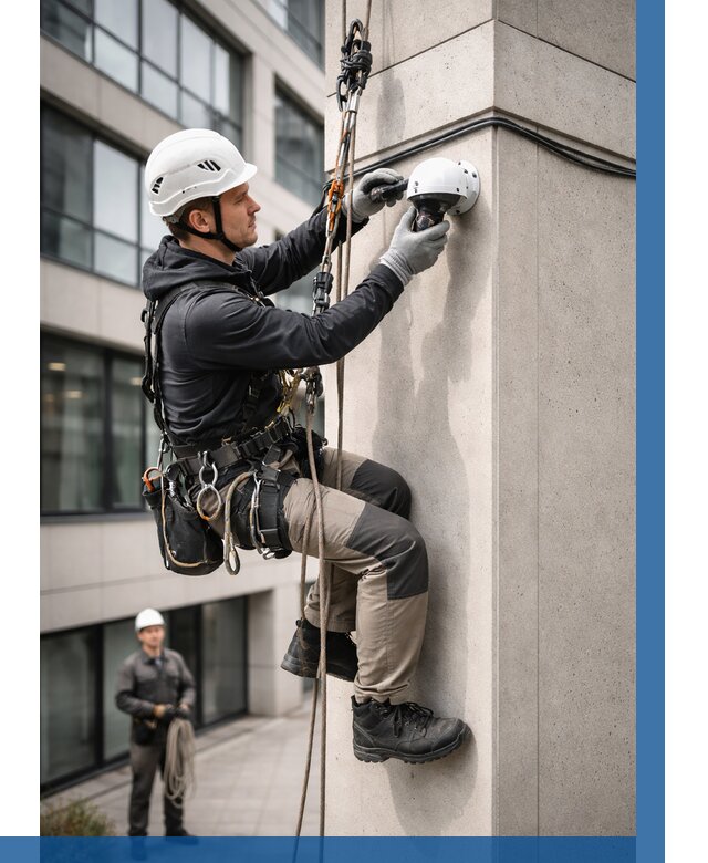 Монтаж камер видеонаблюдения на фасаде в Черняховске от 8908 р.-ВЫСОТНИК-Чрх