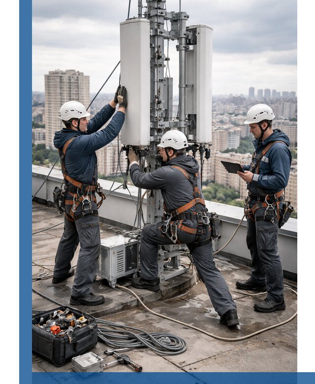 Монтаж антенн связи на крыше в Черняховске с вводом в эксплуатацию