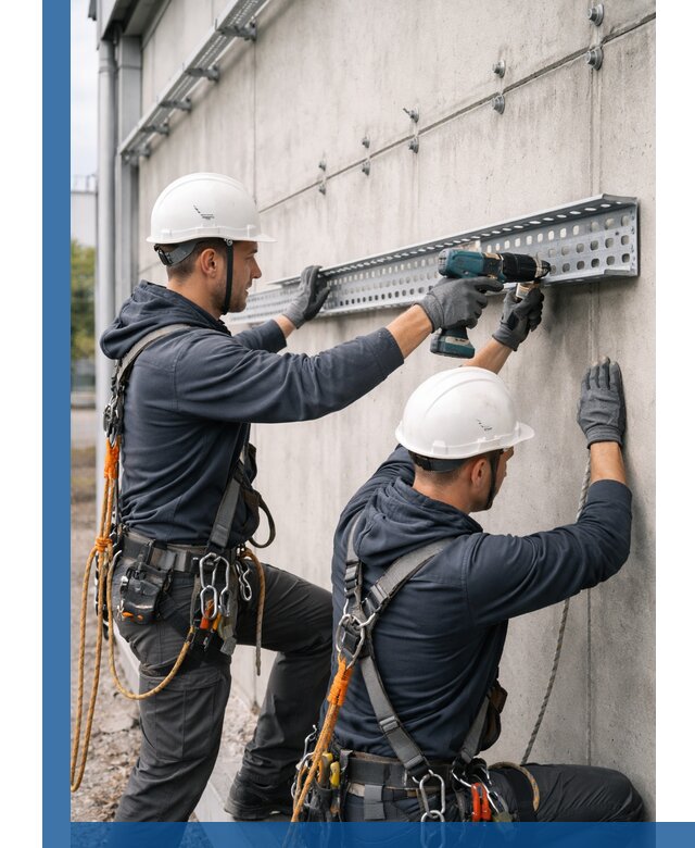 Монтаж кабельных лотков на фасаде зданий в Черняховске с гарантией