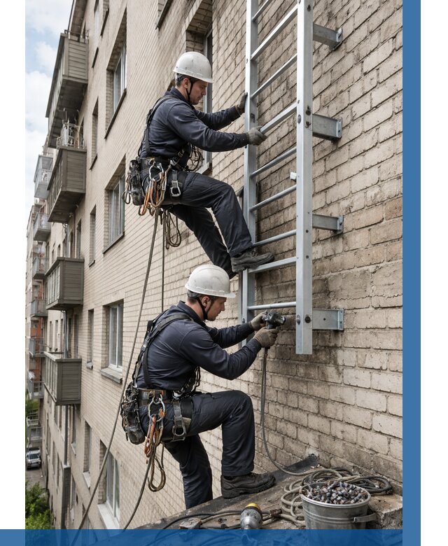 Монтаж пожарной лестницы в Черняховске от 26200 р заказать у ВЫСОТНИК-Чрх