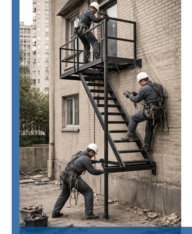 Монтаж пожарной лестницы в Черняховске, установка и крепление