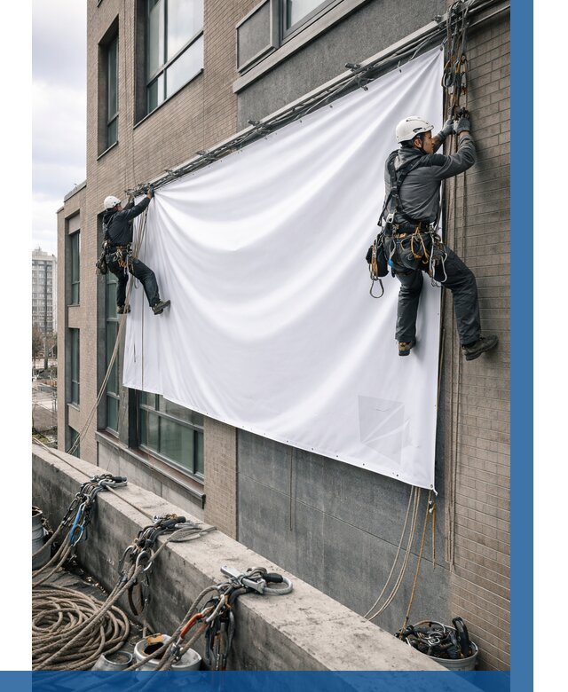 Монтаж баннеров на фасаде в Черняховске от 681 р. заказать ВЫСОТНИК-Чрх