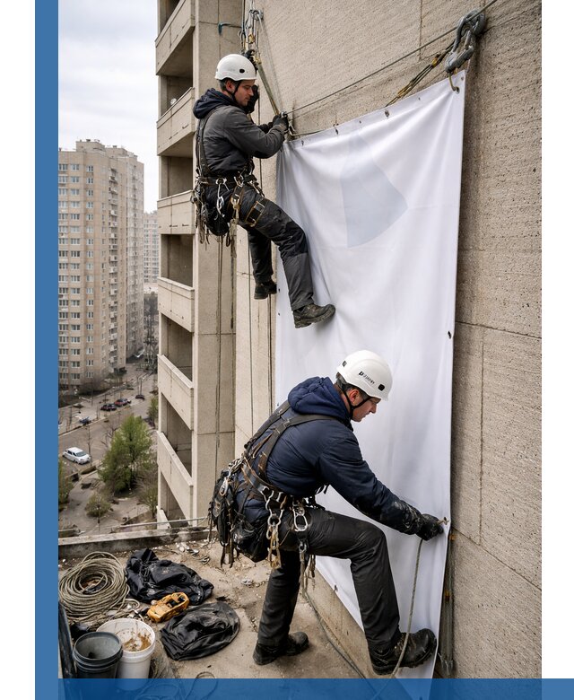 Профессиональный монтаж баннеров на фасаде в Черняховске