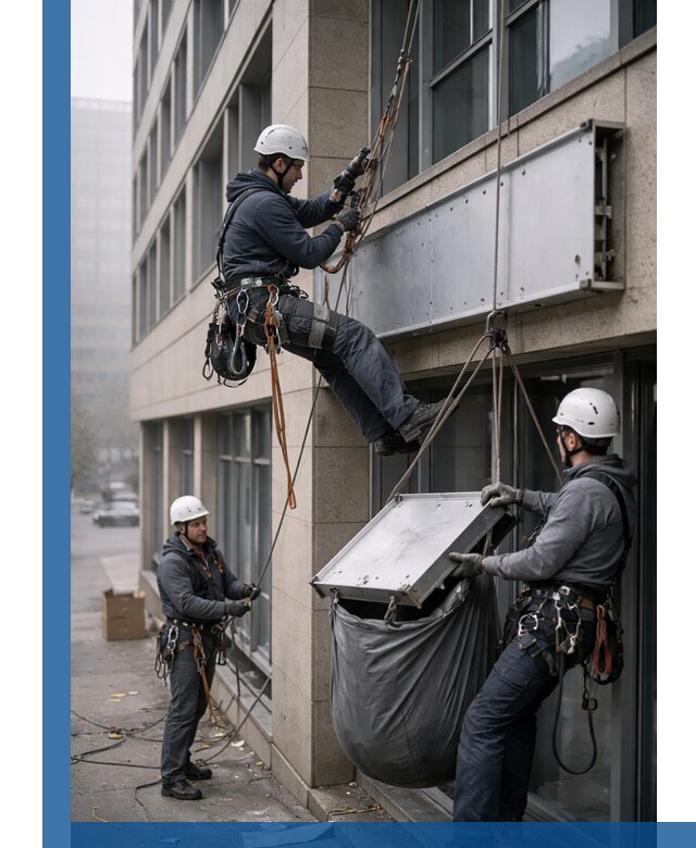 Демонтаж рекламной вывески с высотными работами в Черняховске