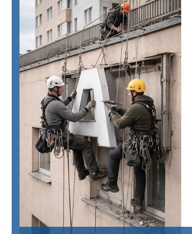 Ремонт и восстановление наружных вывесок на высоте в Черняховске
