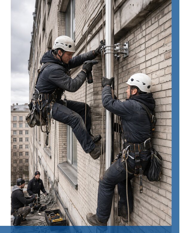 Монтаж флагштока на здании в Черняховске от 6812 р. | ВЫСОТНИК-Чрх