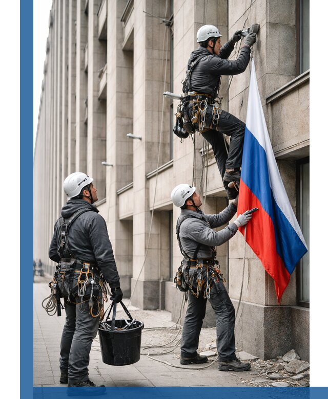 Профессиональная установка флагов на фасаде в Черняховске