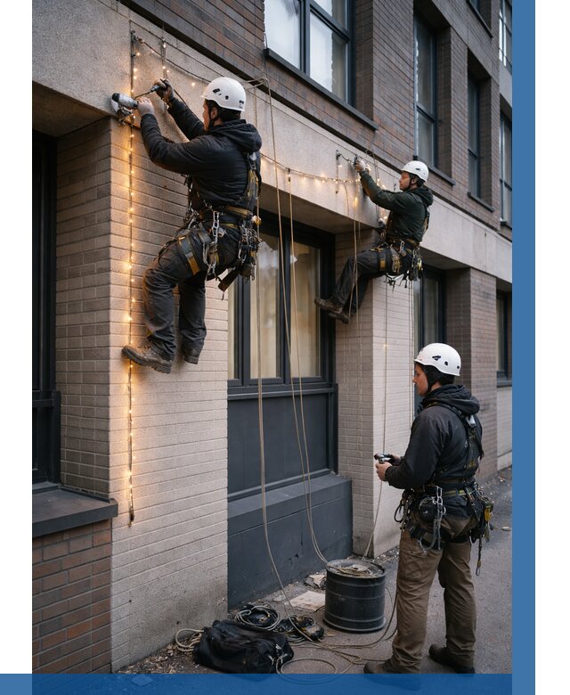 Монтаж гирлянд на фасаде в Черняховске от 3668 р. | ВЫСОТНИК-Чрх