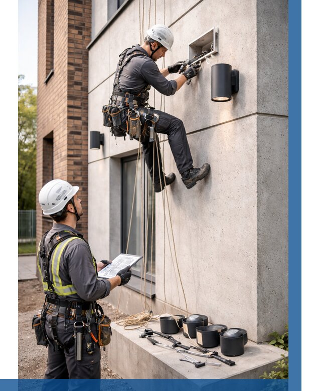 Монтаж фасадного освещения в Черняховске от 2620 р. | ВЫСОТНИК-Чрх