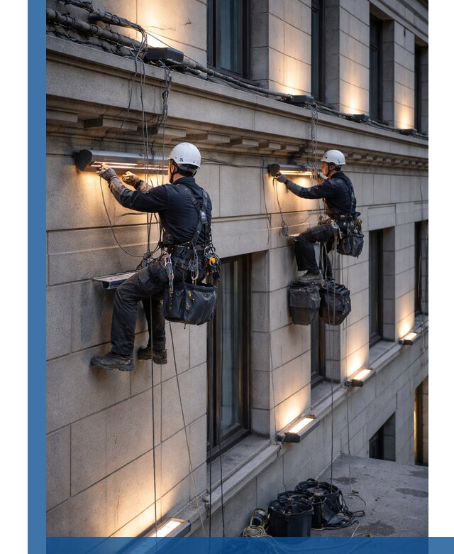 Монтаж архитектурной подсветки фасадов зданий в Черняховске