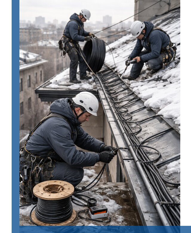 Монтаж греющего кабеля на кровле в Черняховске под ключ