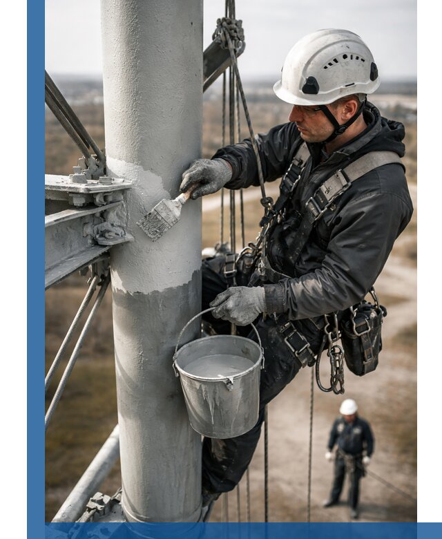 Покраска мачт связи в Черняховске промышленными альпинистами