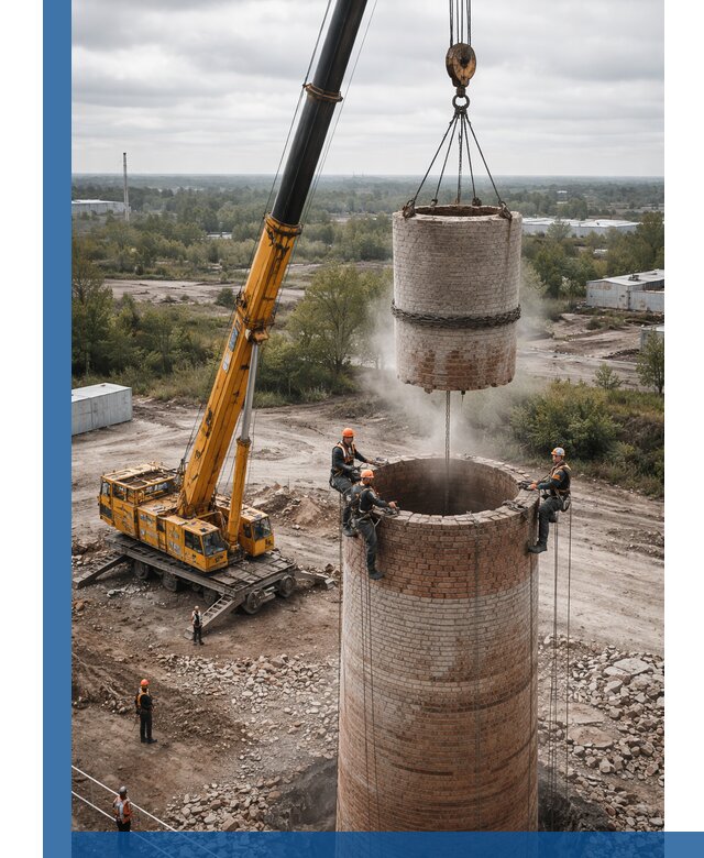 Демонтаж дымовой трубы в Черняховске с гарантиями безопасности